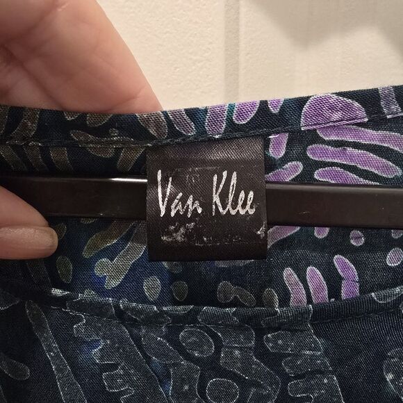 Van Klee Blue Green Gold Asian Style Batik Kaftan Tunic 100% Rayon OS/Plus BoHo - Picture 3 of 7